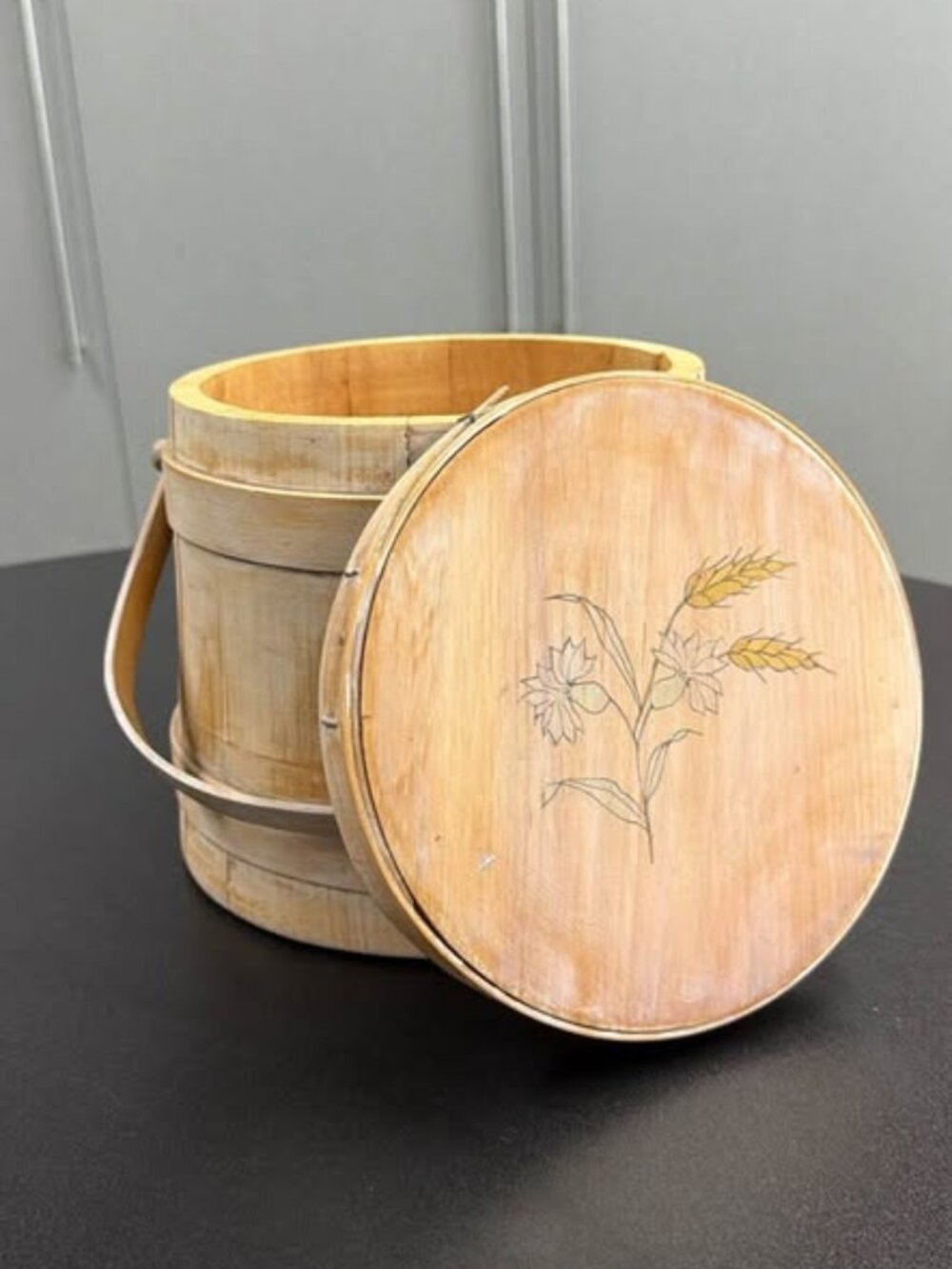 Vintage Wooden Firkin Bucket with Lid
